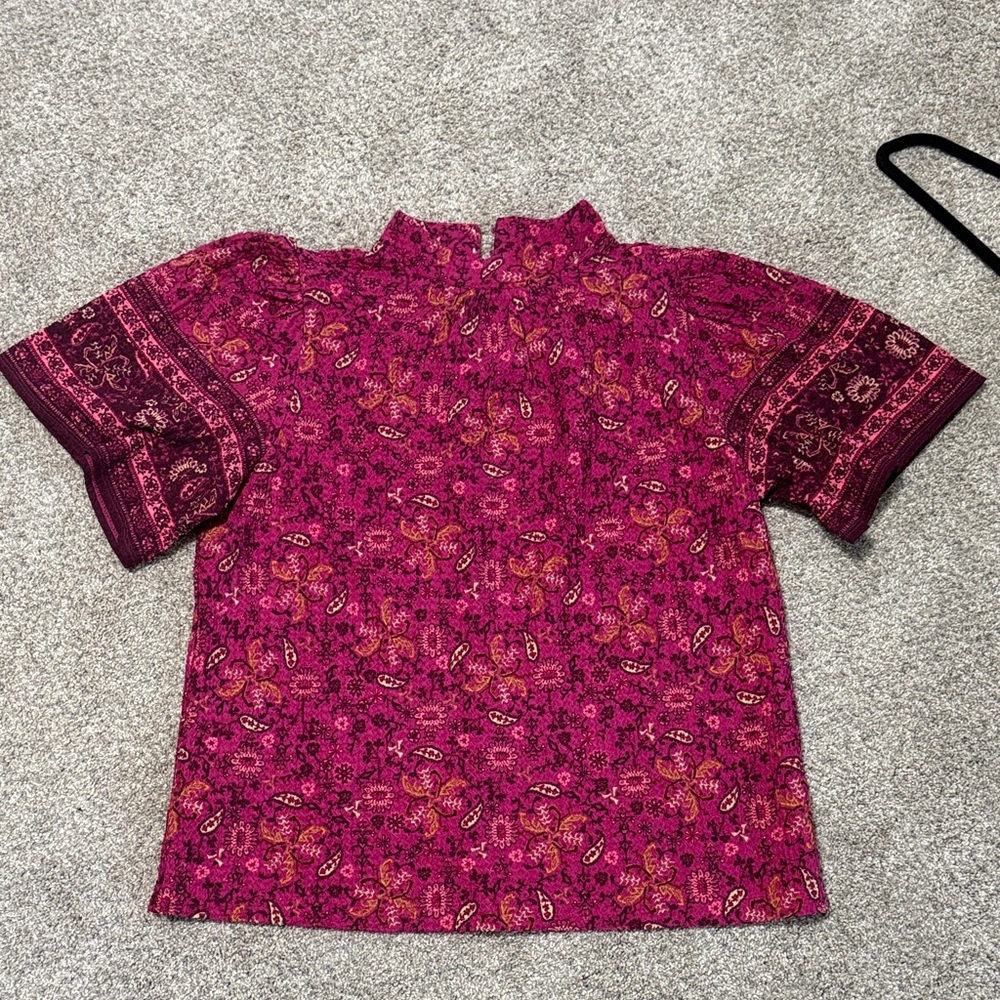 LOFT Pink and Purple Patterned Blouse with bell sleeves
